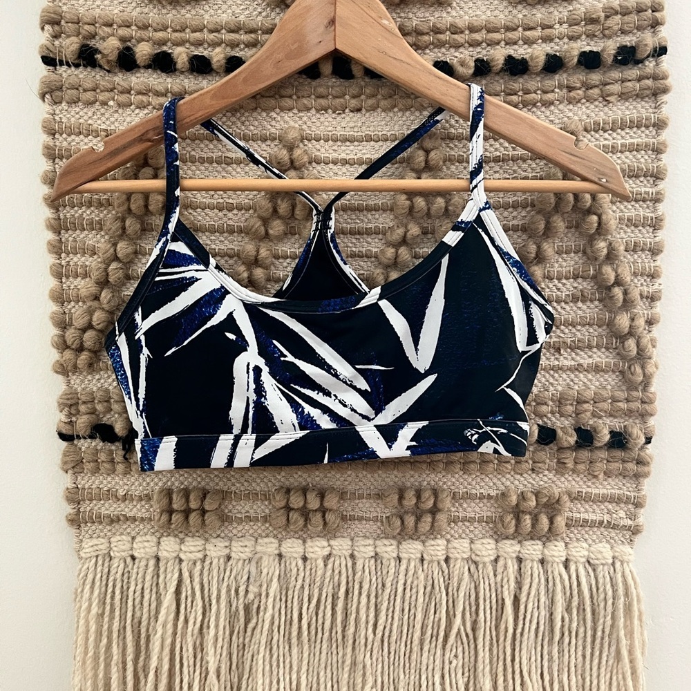Fabletics Black and White Leaf Print Sports Bra
